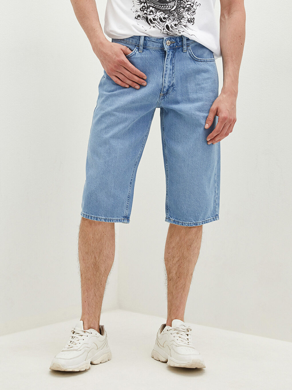 İndigo Standart Kalıp Bermuda Erkek Jean Şort-2