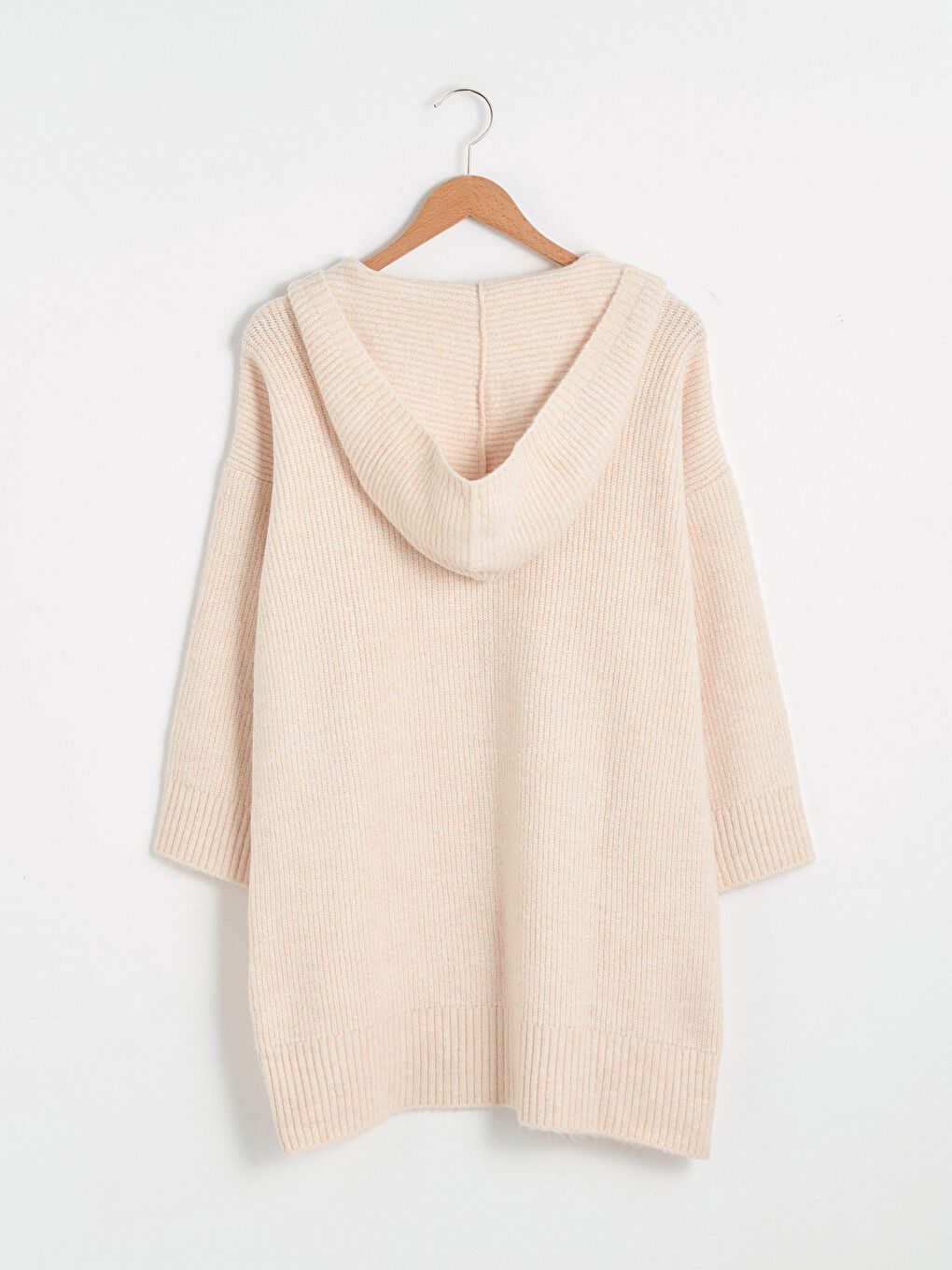 Pembe Kapüşonlu Triko Elbise-6