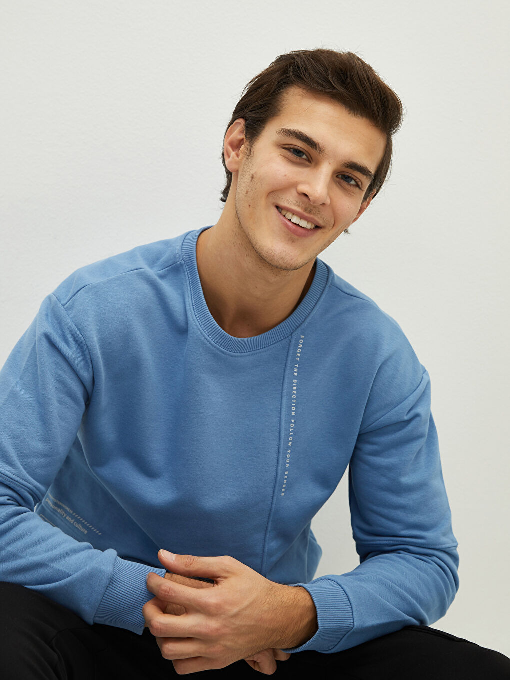 سويت شيرت كم طويل مطبوع تخين للرجال