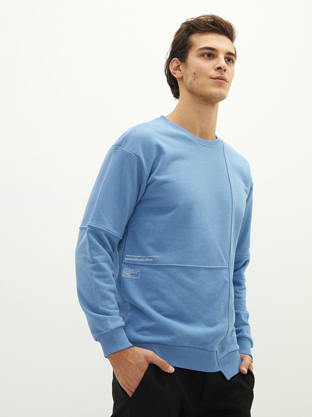 سويت شيرت كم طويل مطبوع تخين للرجال-1