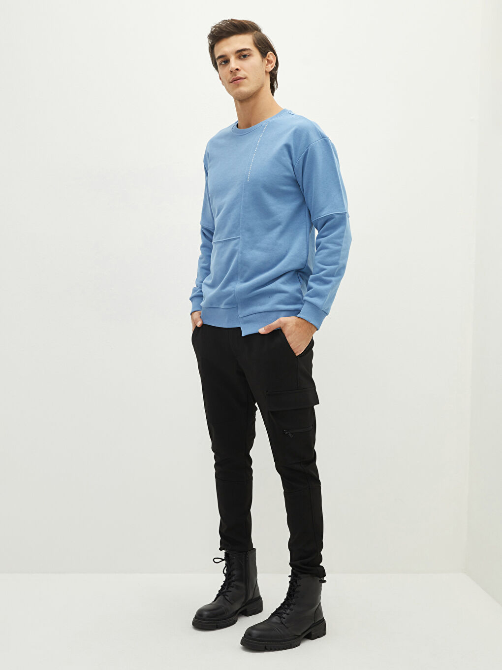 سويت شيرت كم طويل مطبوع تخين للرجال-2