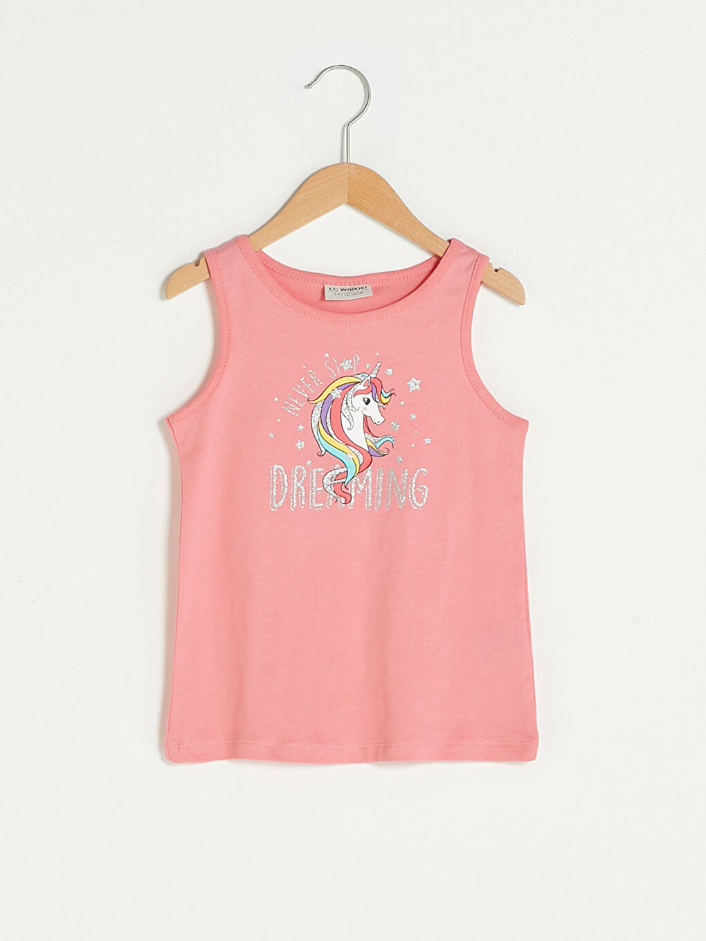 Pembe Bisiklet Yaka Baskılı Pamuklu Kız Çocuk Atlet