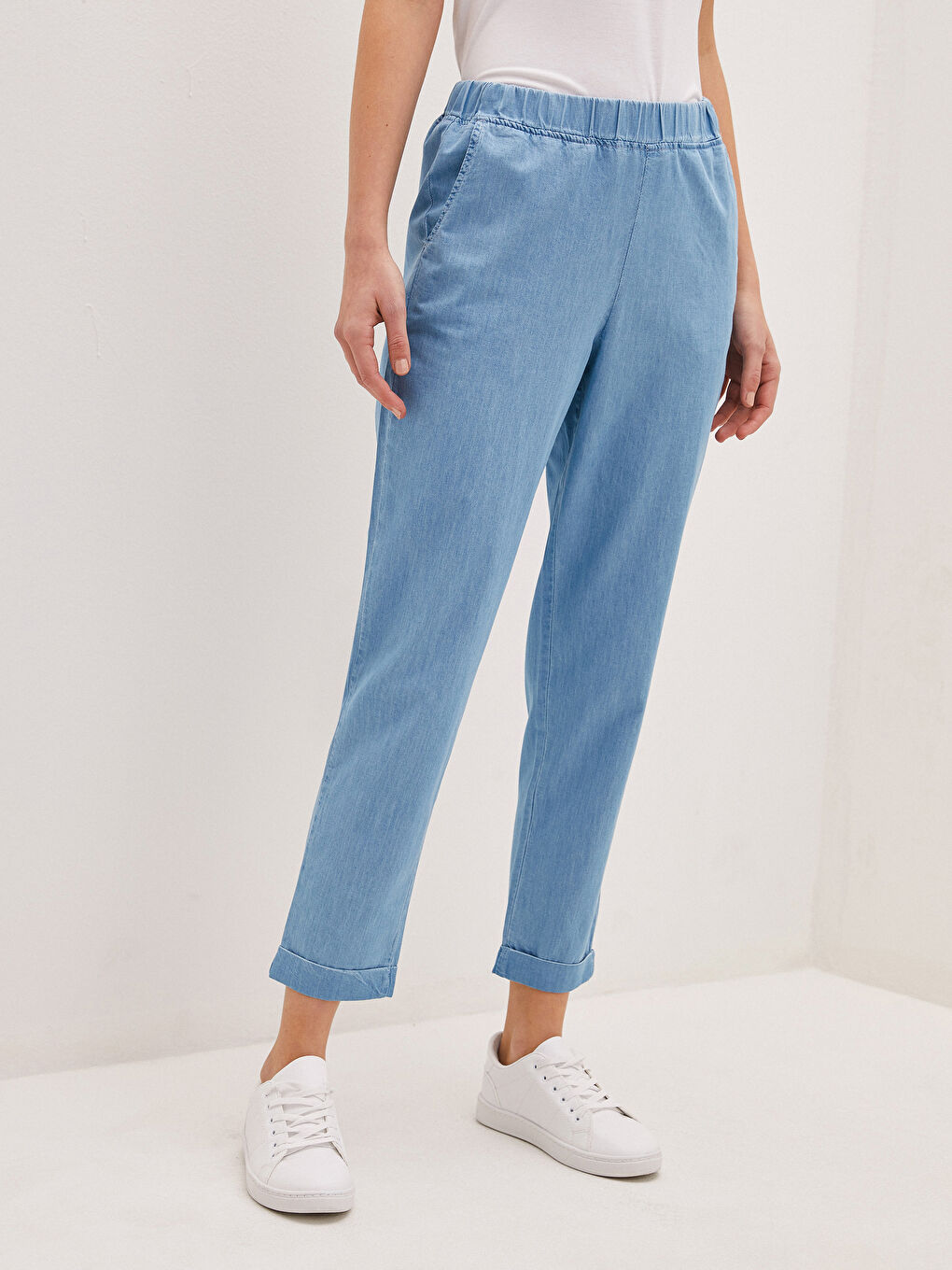 LCW Modest Elastic Waist Wide Fit Harem Women Jean Trousers -S1GO42Z8-311