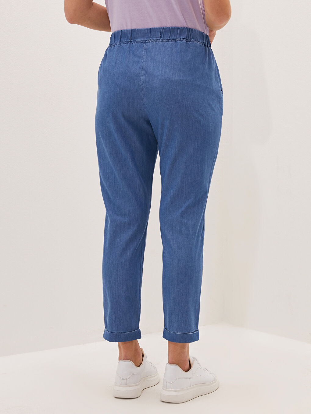 Elastic Waist Wide Fit Harem Women Jean Trousers-5