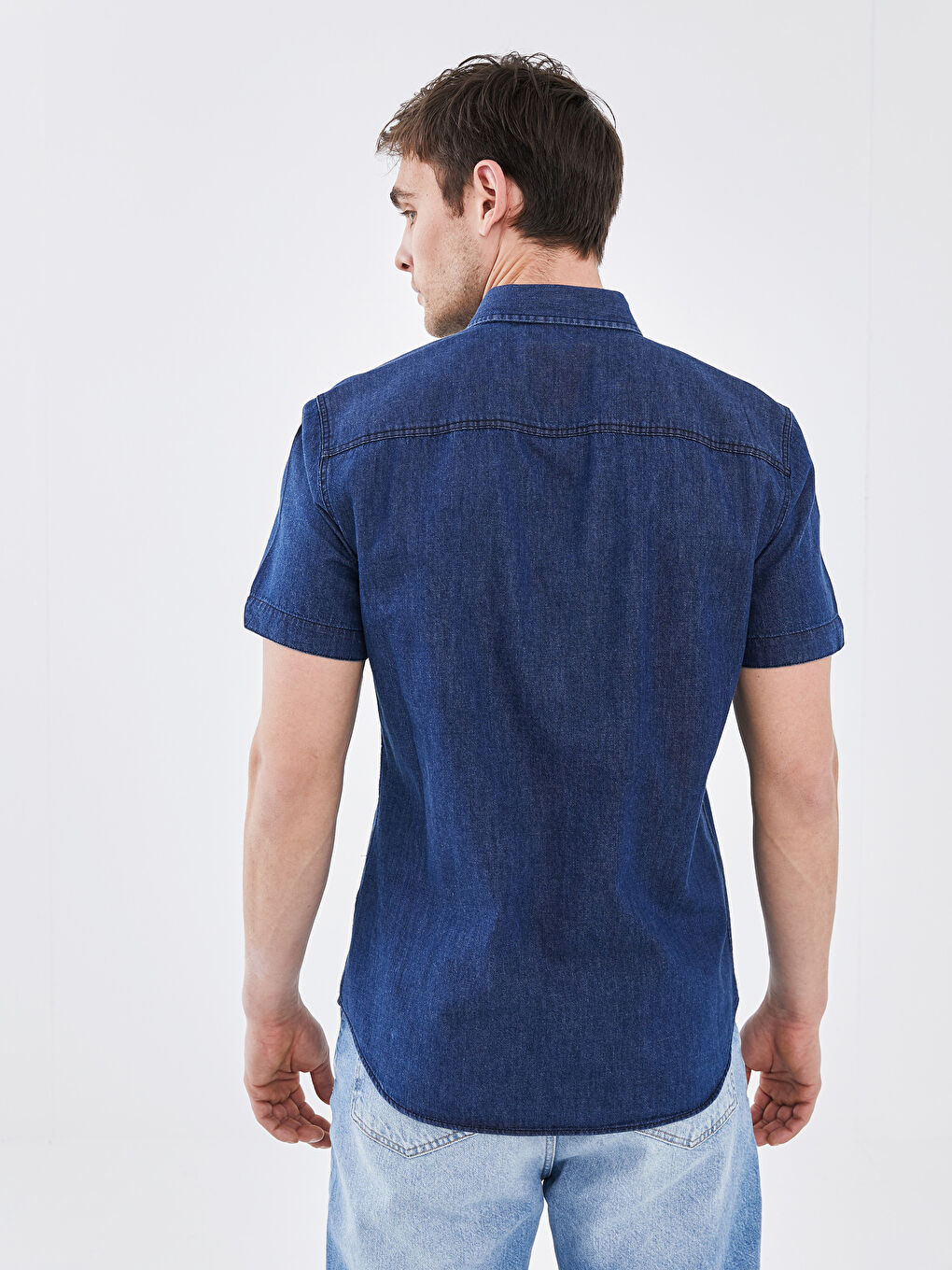 Slim Fit Short Sleeve Men Jean Shirt-4