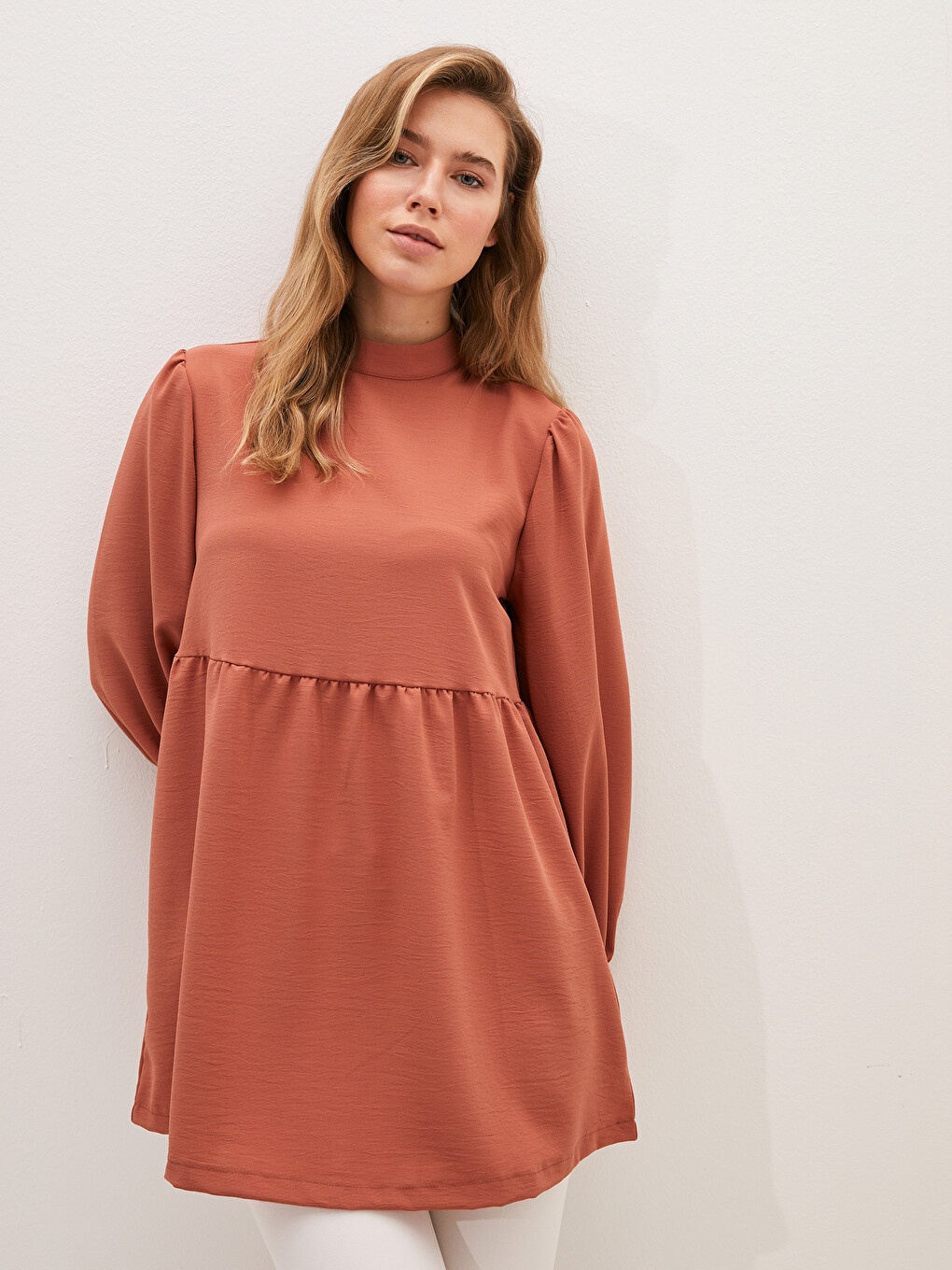 LCW Modest Turtleneck Straight Long Sleeve Medina Silk Fabric