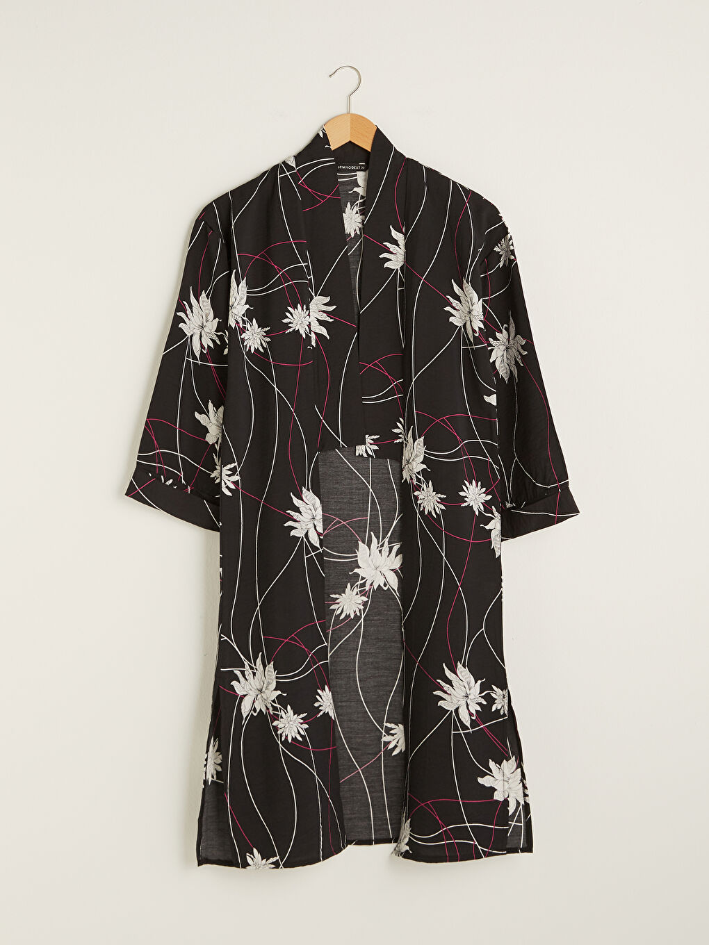 LCW Modest Siyah Desenli Oversize Kadın İnce Kimono - 5