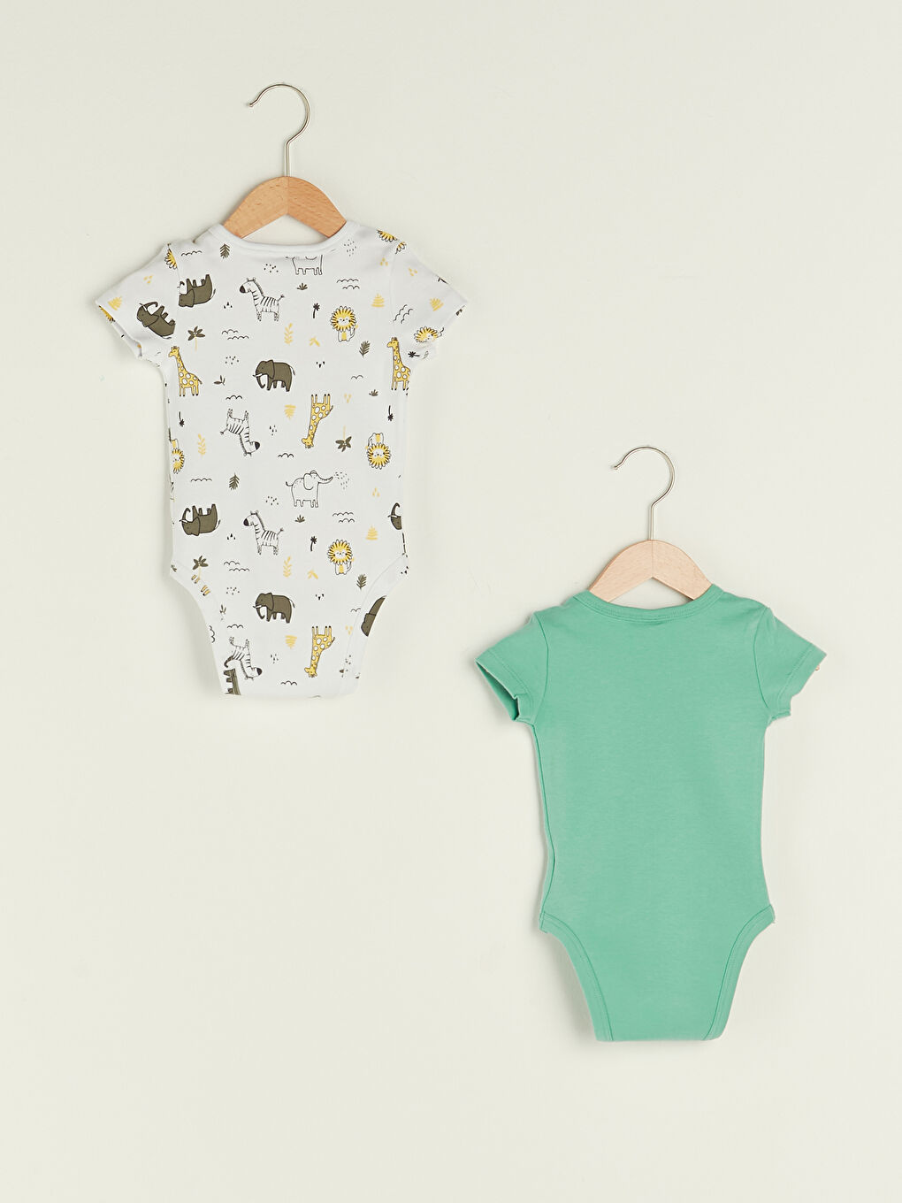 Yeşil Bisiklet Yaka Kısa Kol Baskılı Pamuklu Erkek Bebek Çıtçıtlı Body 2'li-1