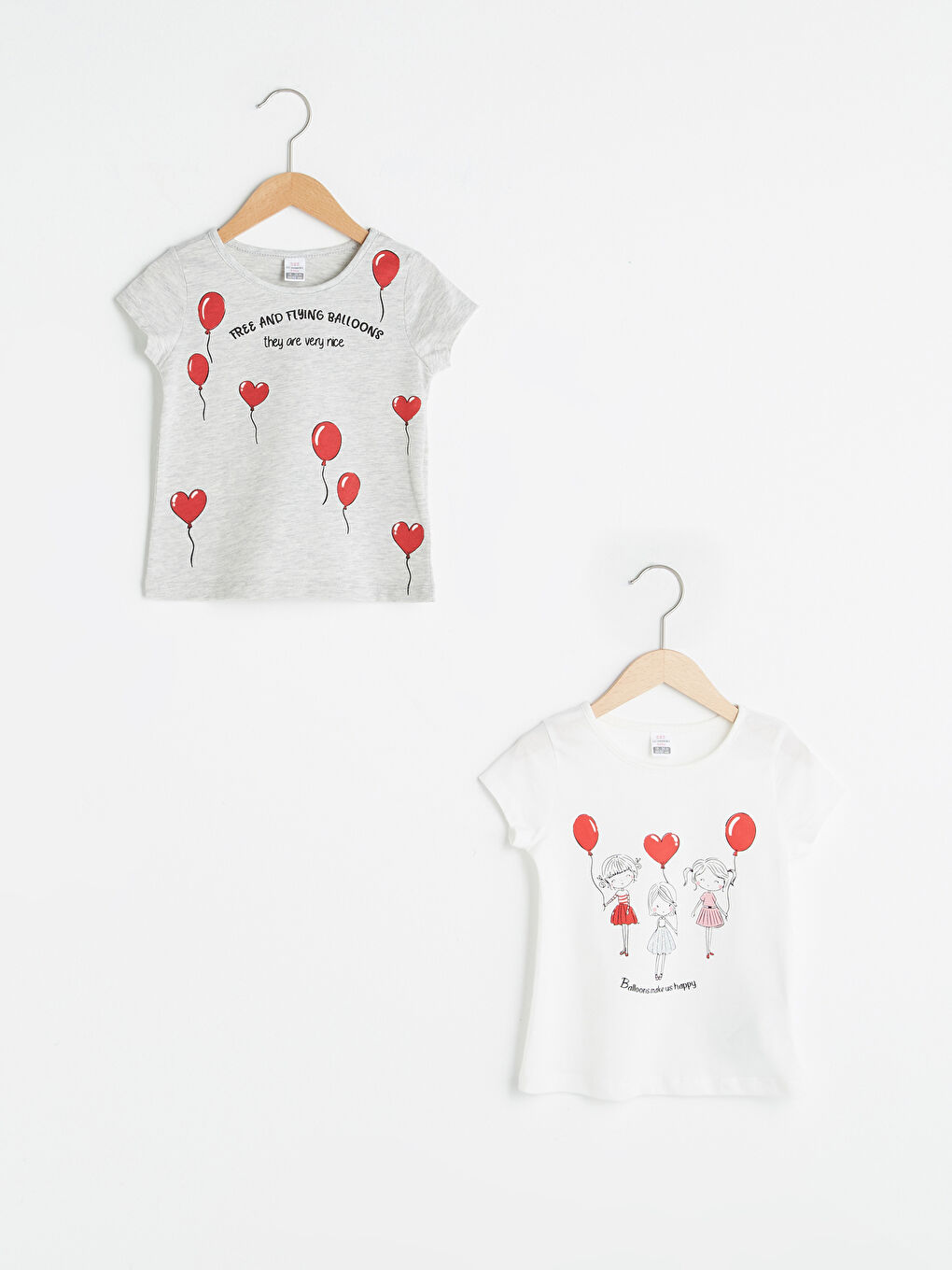 Gri Bisiklet Yaka Kısa Kol Baskılı Kız Bebek Tişört 2'li
