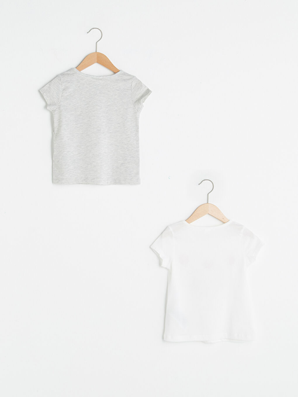 Gri Bisiklet Yaka Kısa Kol Baskılı Kız Bebek Tişört 2'li-1
