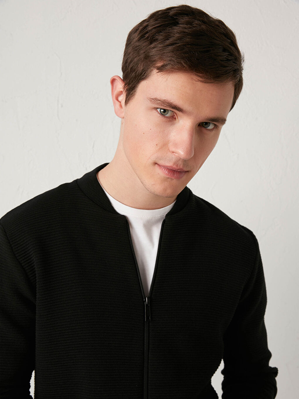 College Neck Long Sleeve Zippered Men's Tricot Cardigan-3