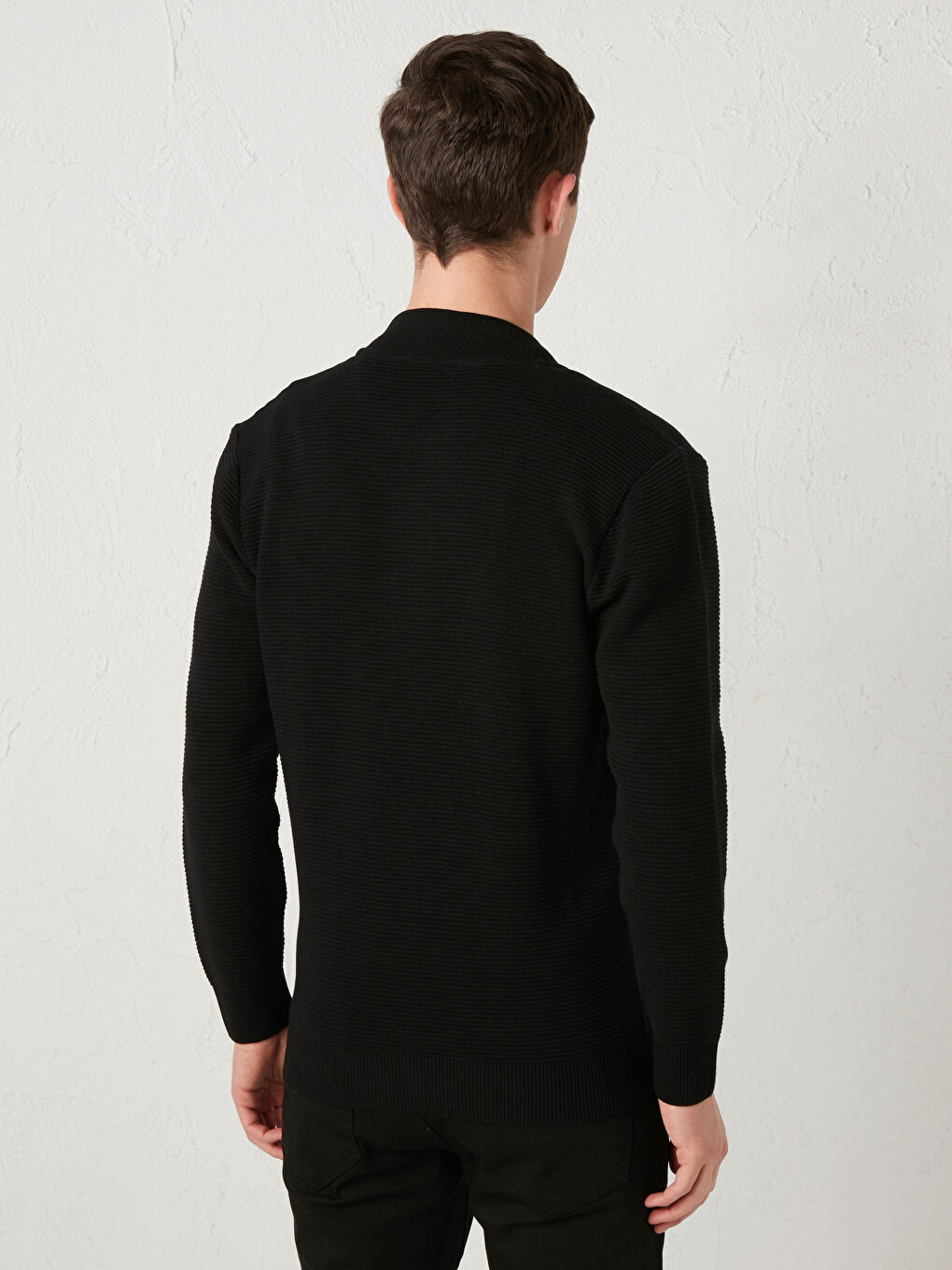 College Neck Long Sleeve Zippered Men's Tricot Cardigan-4