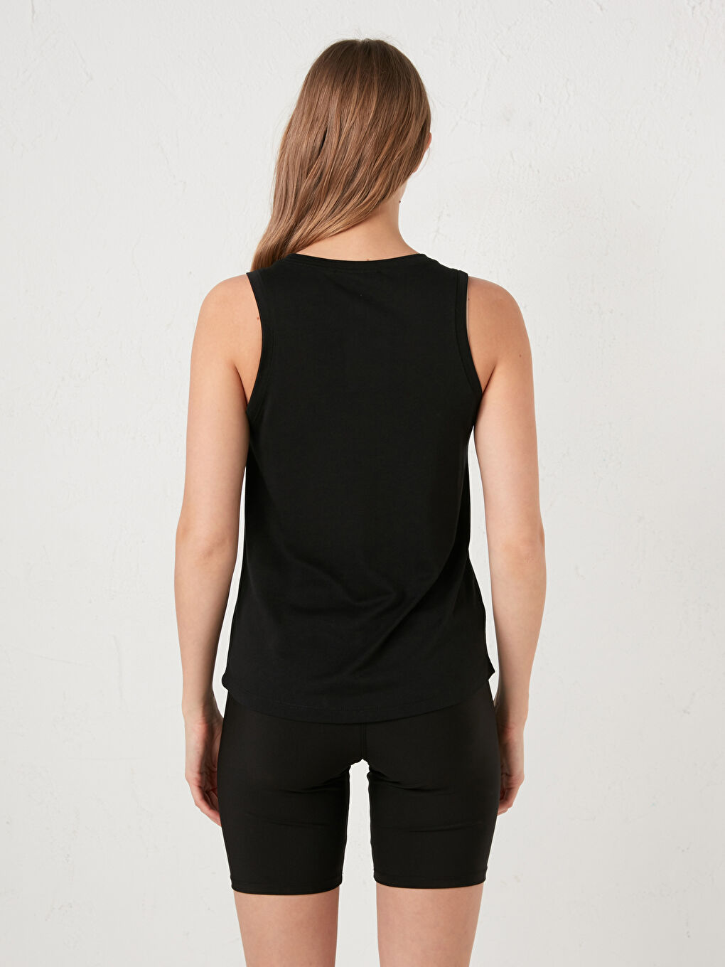 Siyah Kadın Bisiklet Yaka Baskılı Kolsuz Spor Atlet-8