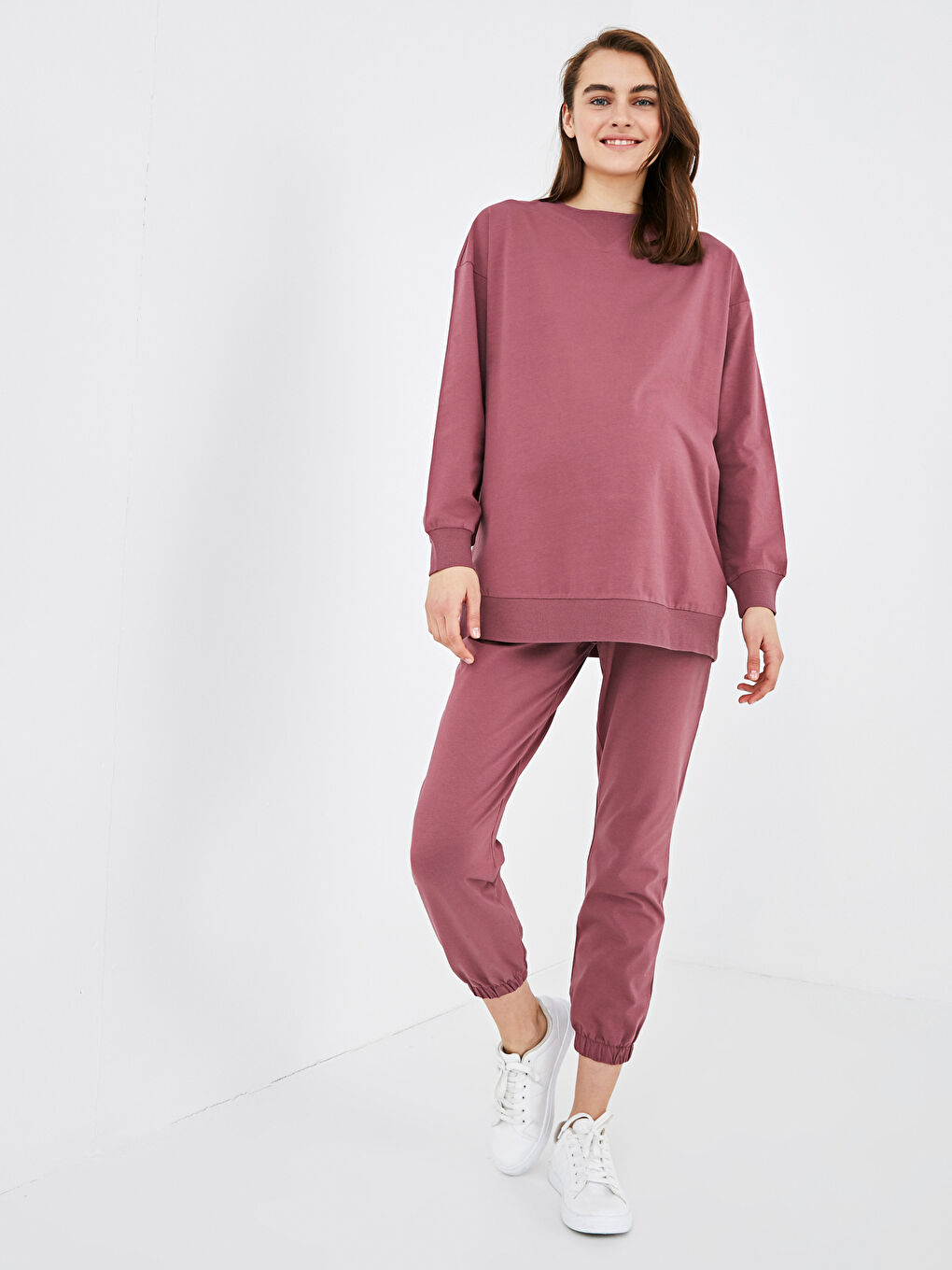 Pembe Karın Panelli Cep Detaylı Hamile Eşofman Alt-3