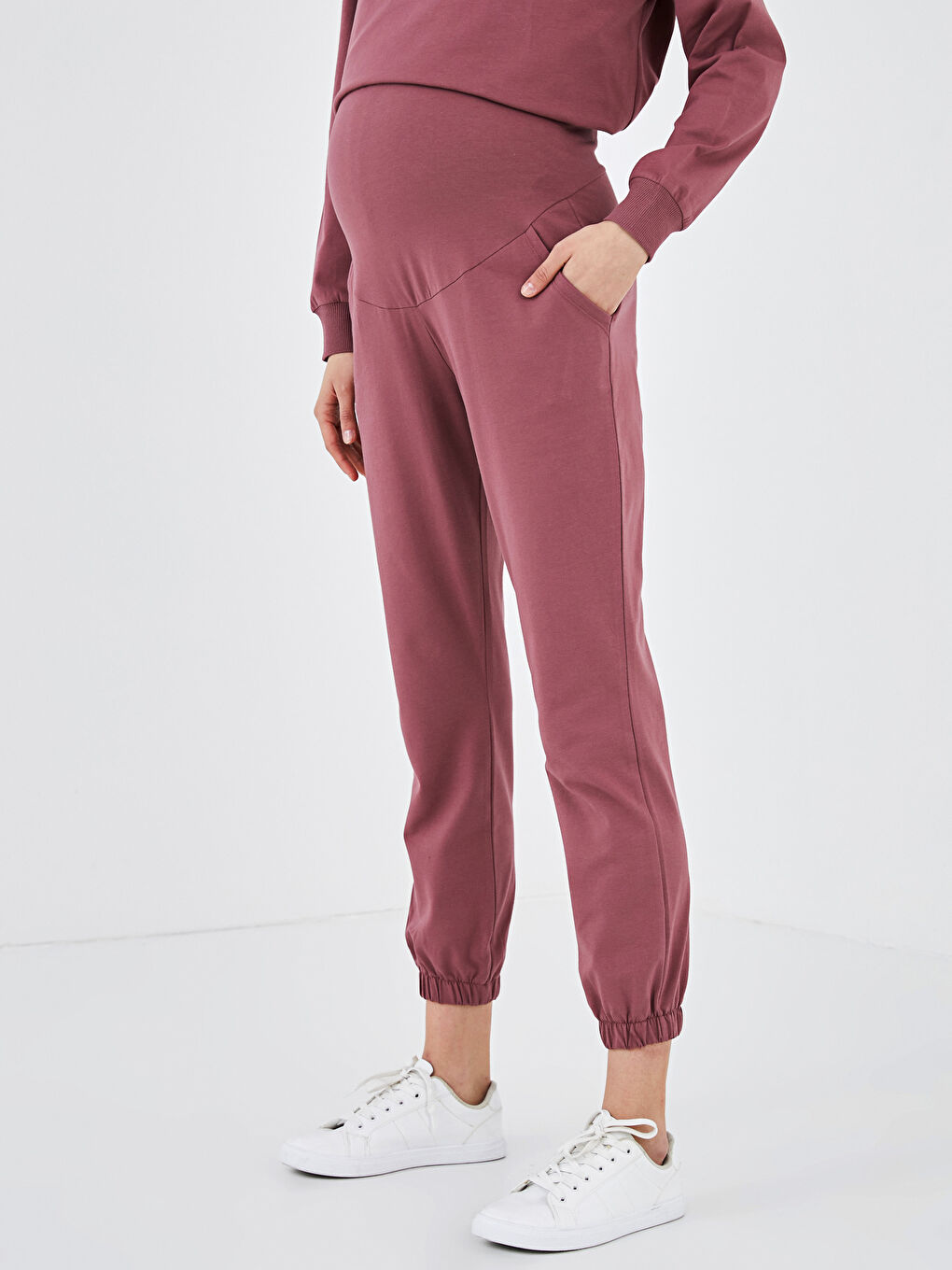 Pembe Karın Panelli Cep Detaylı Hamile Eşofman Alt-1