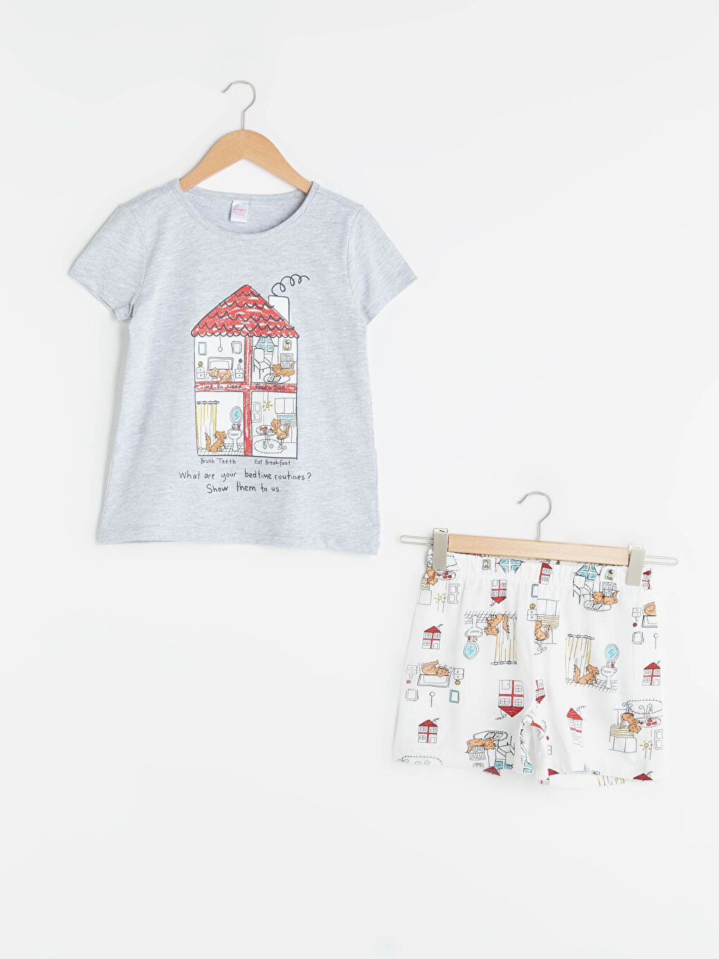 Crew Neck Printed Short Sleeve Girls' Pyjama Set