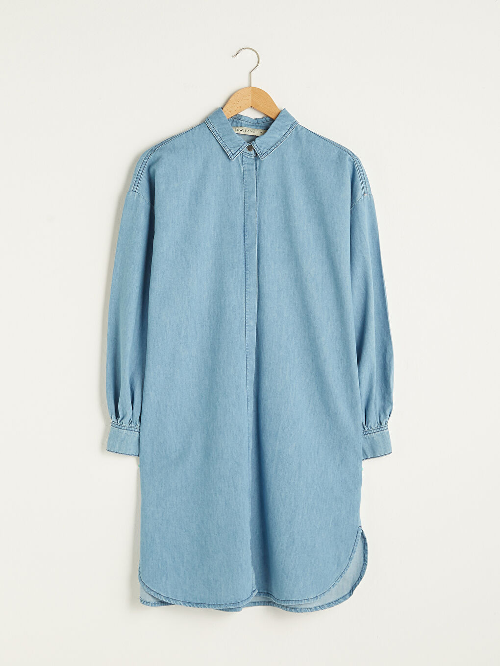 LCWAIKIKI Classic Collared Neck Plain Long Sleeve Women's Denim Tunic -S1GS11Z8-315