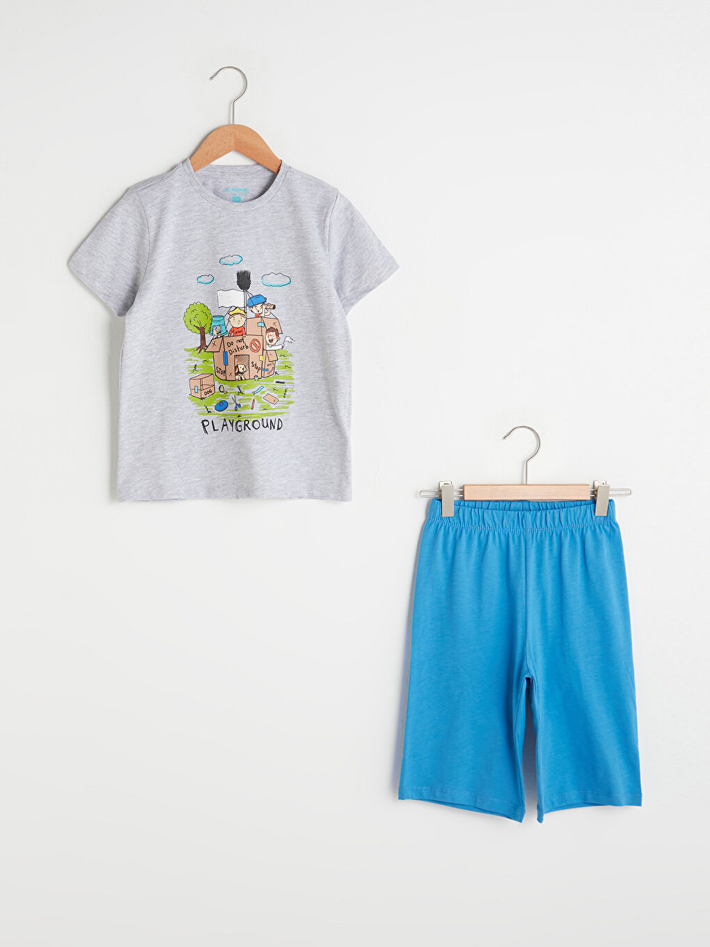Crew Neck Printed Short Sleeve Boys' Shorts Pyjama Set