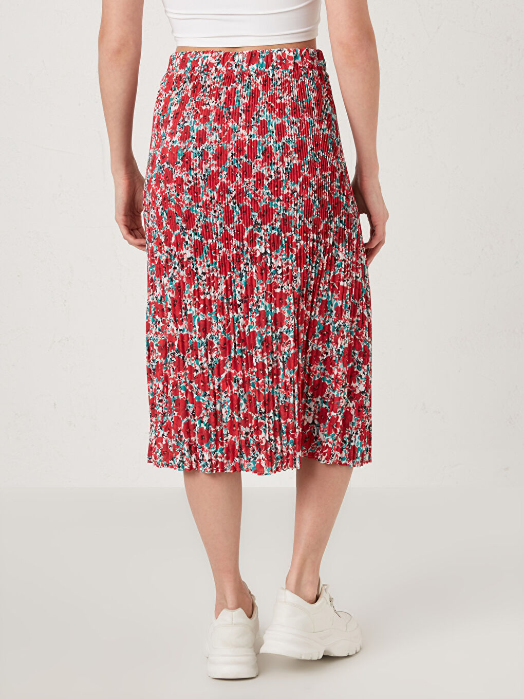 LCW Vision Elastic Waist Floral Printed Crepe Fabric Women's Pleated Skirt -S1GS44Z8-LTQ