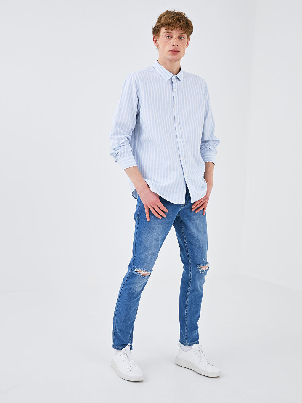 XSIDE Regular Fit Long Sleeve Striped Men's Shirt -S1GS45Z8-RMP