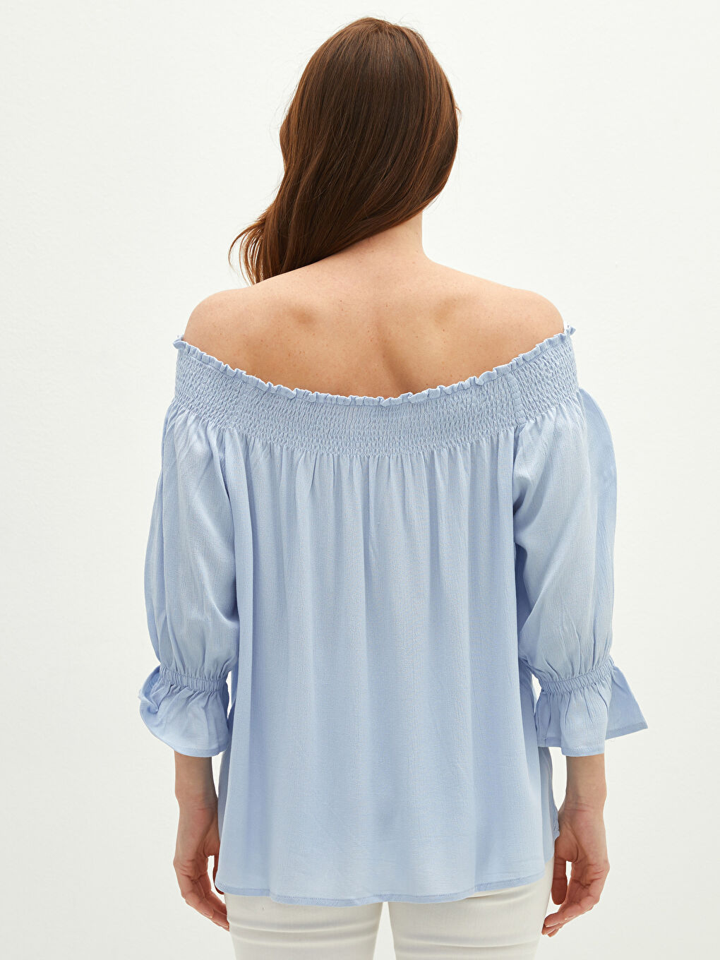 Блуза за жени с лодка деколте, права кройка и набръчкан плат-3