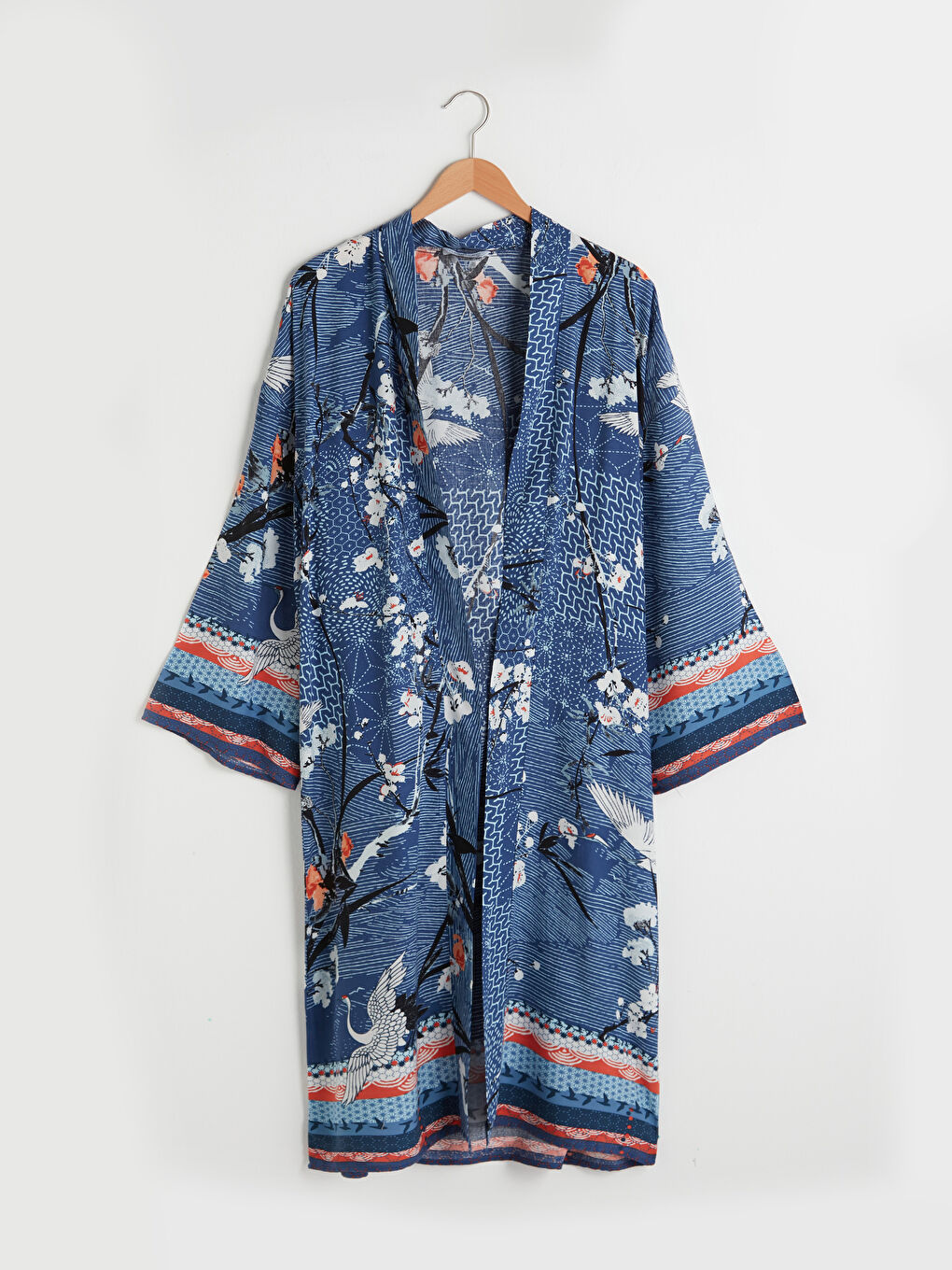 كيمونو للسيدات بياقة شال منقوشة كم طويل فيسكوز-7