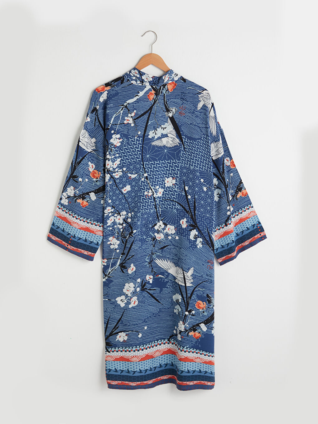 كيمونو للسيدات بياقة شال منقوشة كم طويل فيسكوز-8