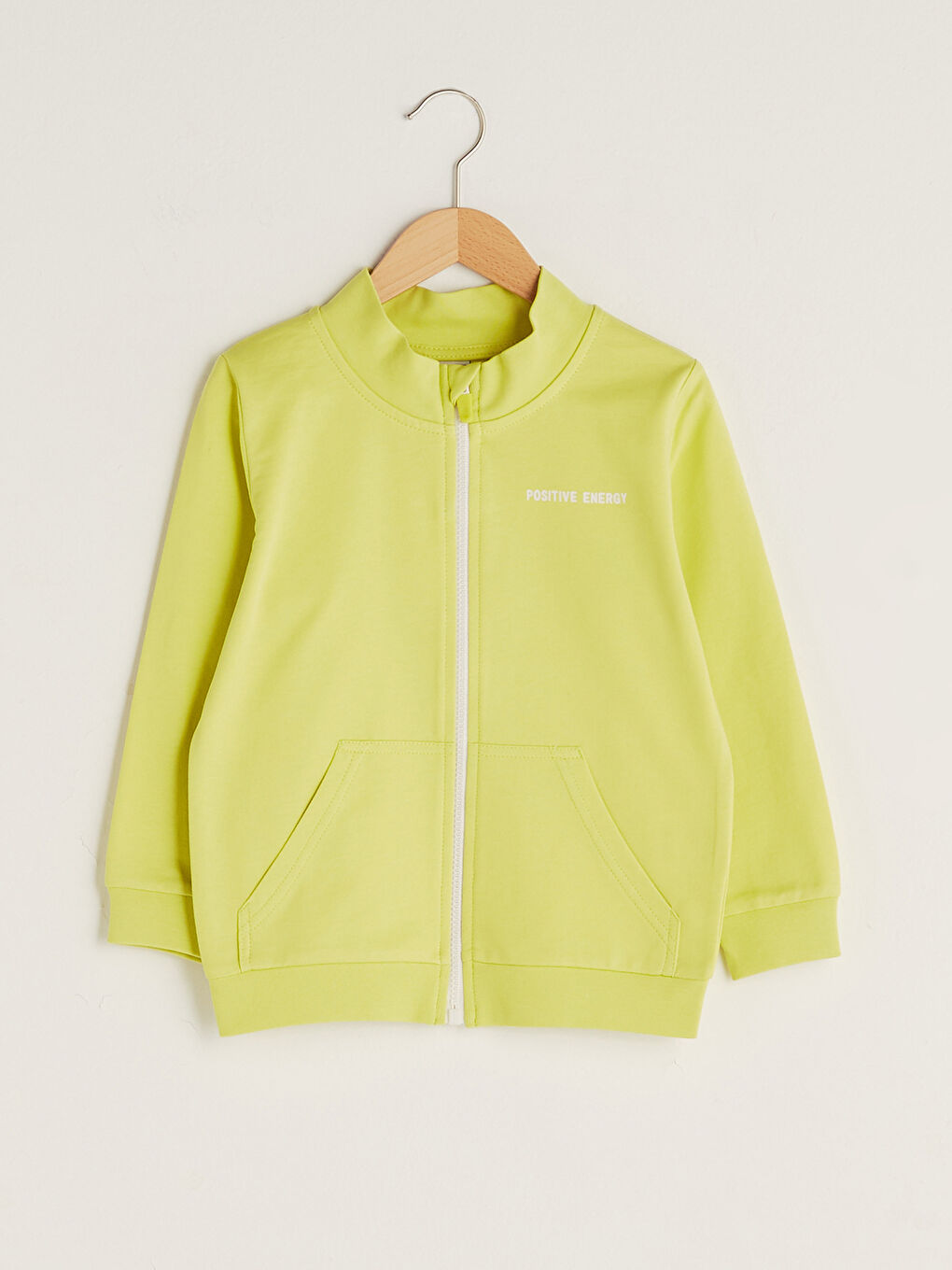 Yeşil Dik Yaka Basic Uzun Kollu Erkek Çocuk Fermuarlı Sweatshirt