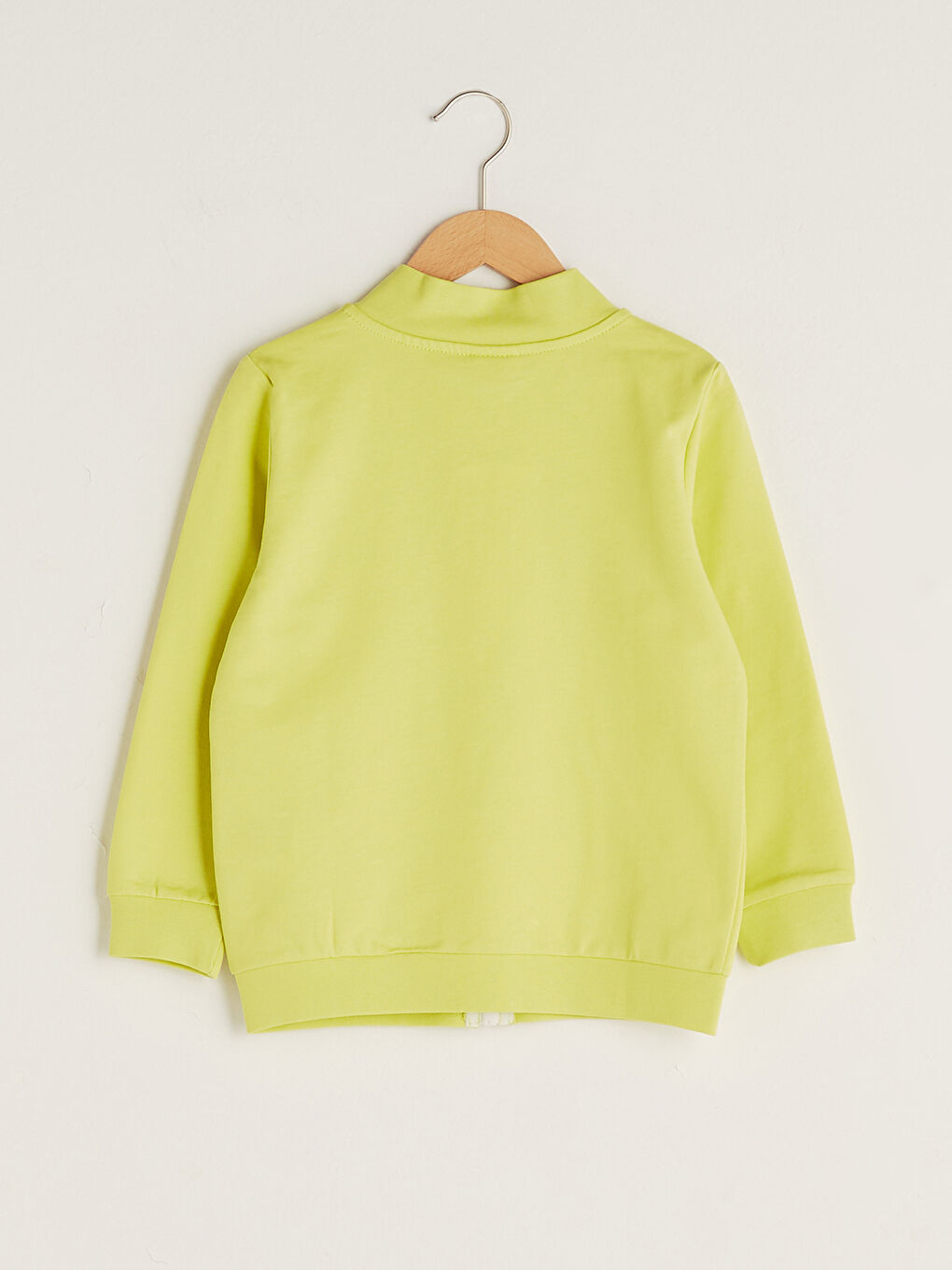 Yeşil Dik Yaka Basic Uzun Kollu Erkek Çocuk Fermuarlı Sweatshirt-1