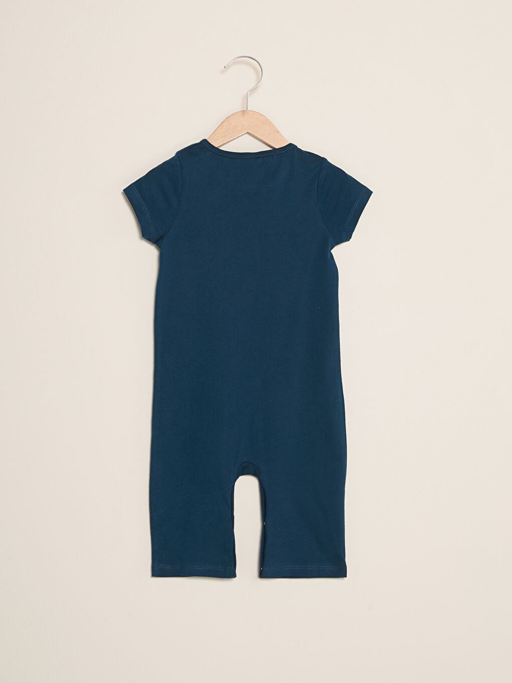 Petrol Bisiklet Yaka Kısa Kol Baskılı Pamuklu Erkek Bebek Tulum-1
