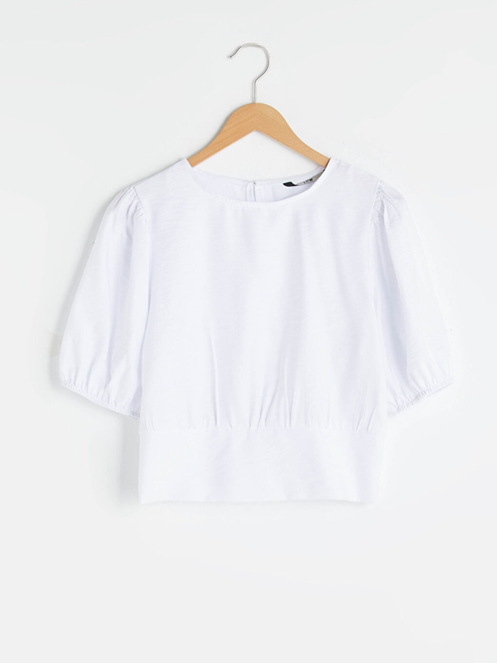 LCW Vision Crew Neck Plain Balloon Sleeve Crop Women Blouse -S1GT82Z8-E5X