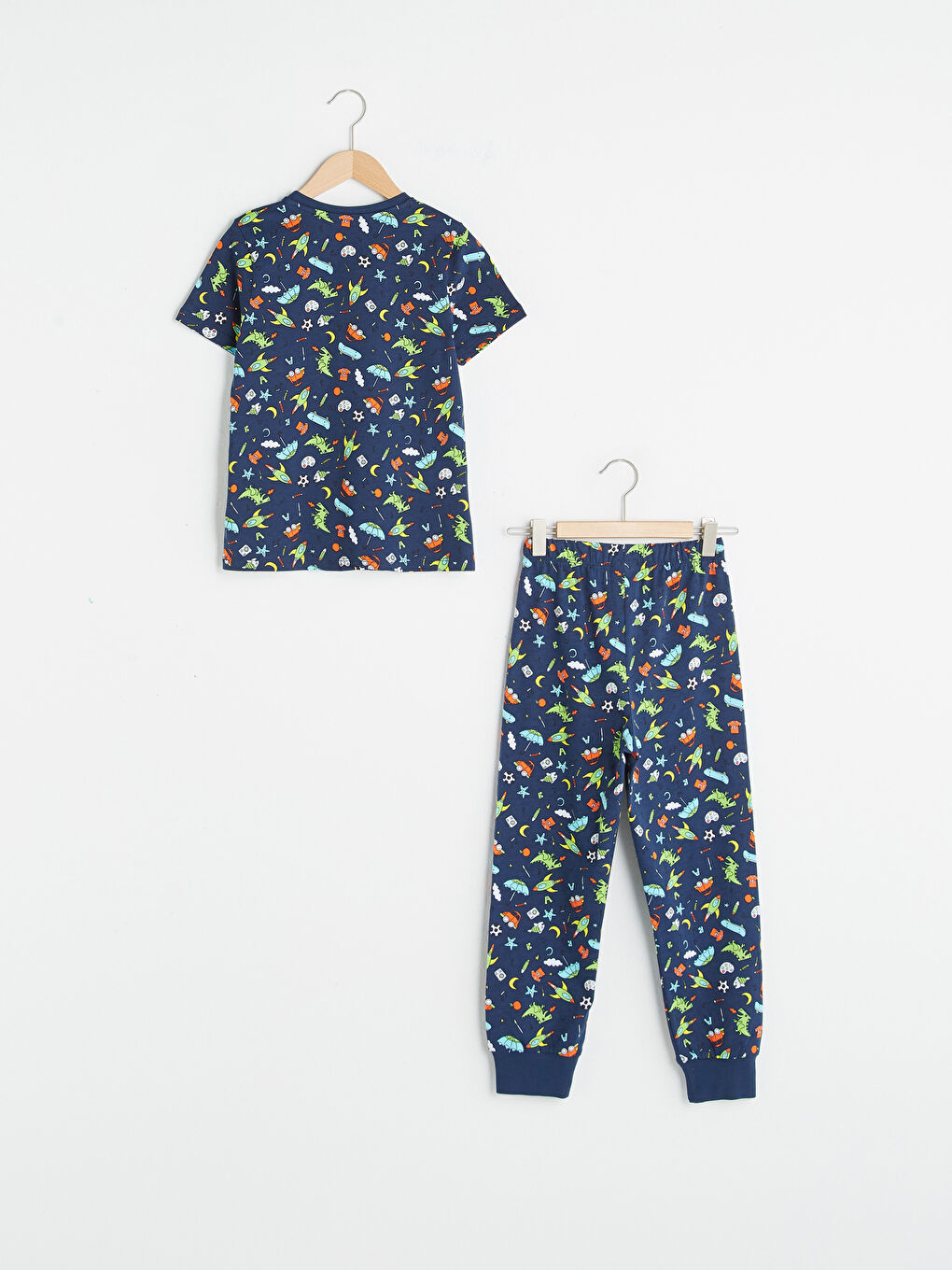 Crew Neck Printed Short Sleeve Cotton Boy's Pajamas Set-1