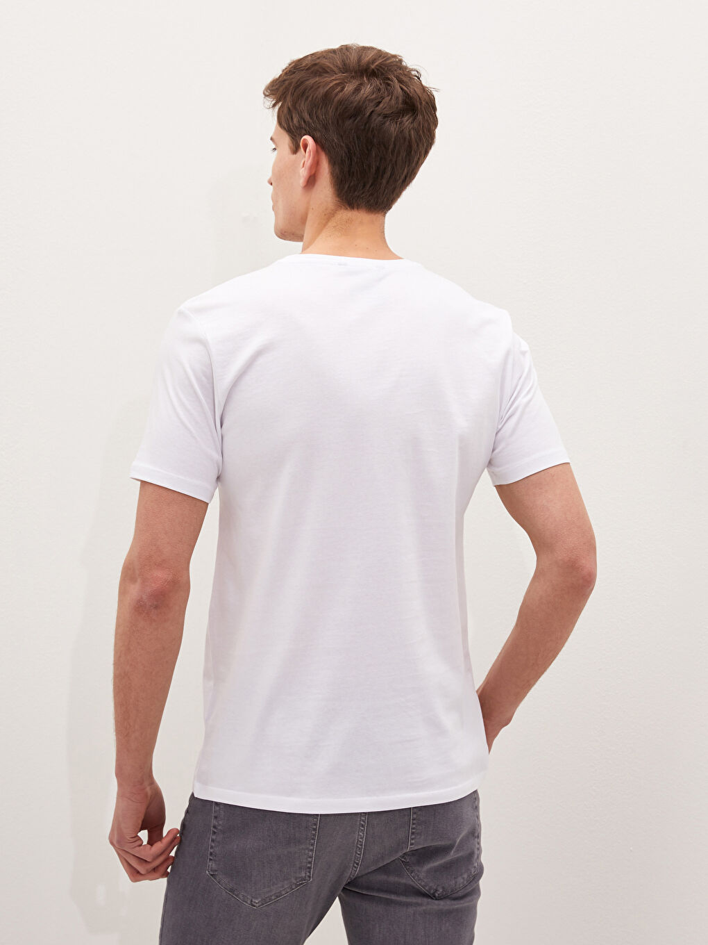 Beyaz Bisiklet Yaka Kısa Kollu Atatürk Baskılı Penye Erkek Tişört-4