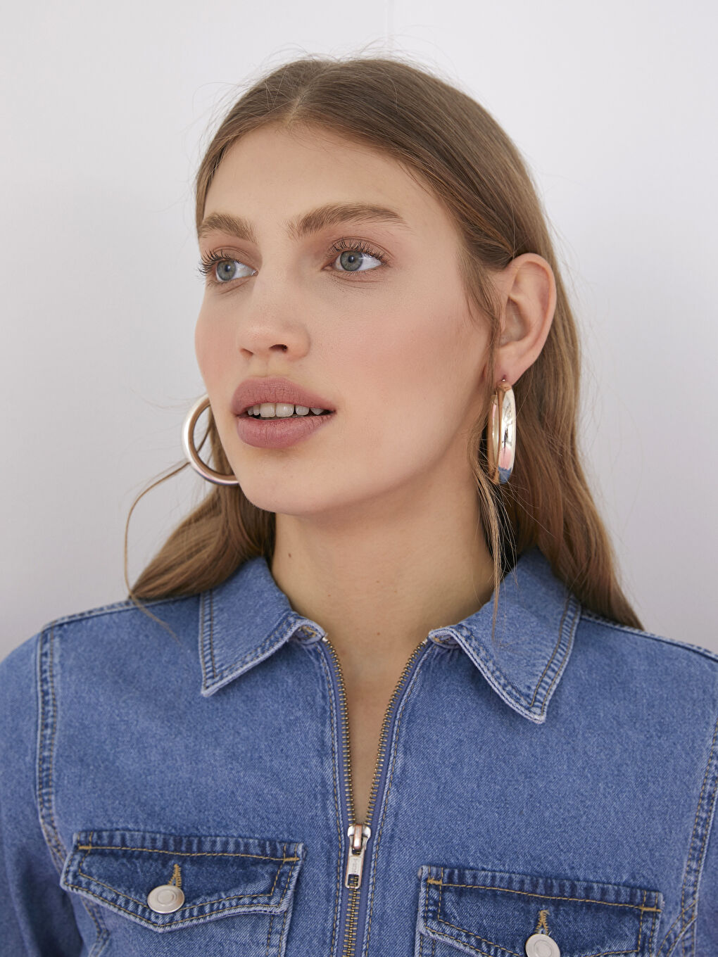 Salopetă din Denim cu Guler de Cămașă, Detalii Buzunar, Curea în Talie, Mânecă Lungă pentru Femei-4