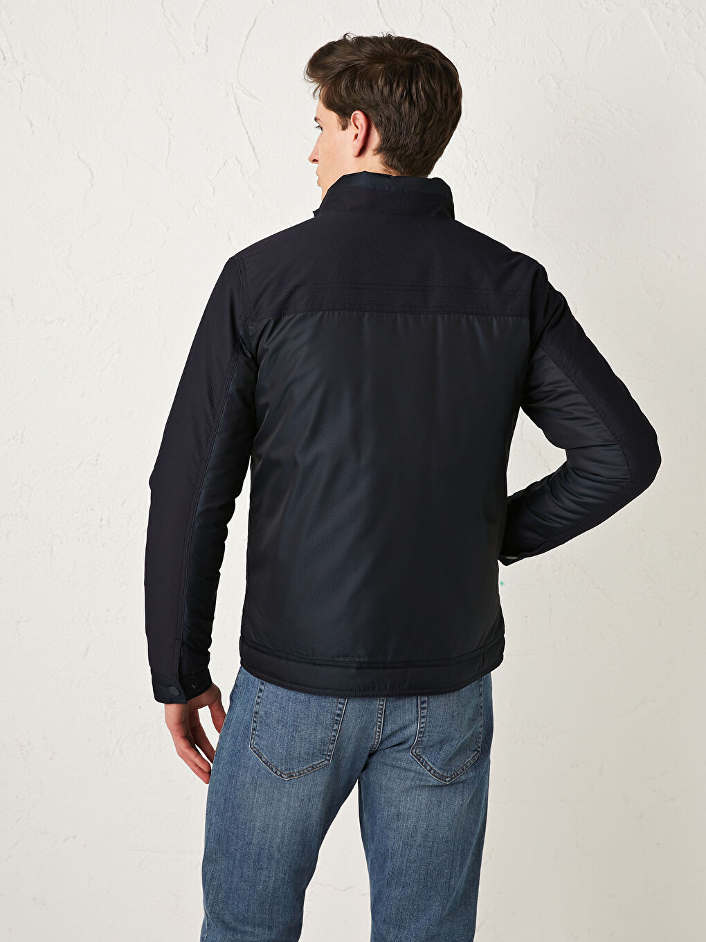 Lacivert Standart Kalıp Dik Yaka İnce Erkek Mont-6