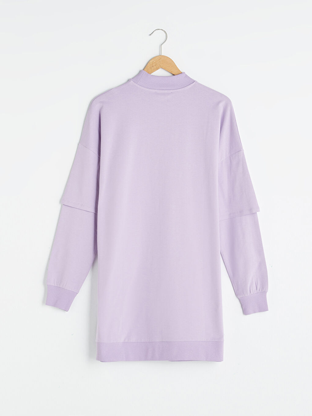 Lila Yarım Balıkçı Yaka Baskılı Uzun Kollu Oversize Kadın Tunik-6