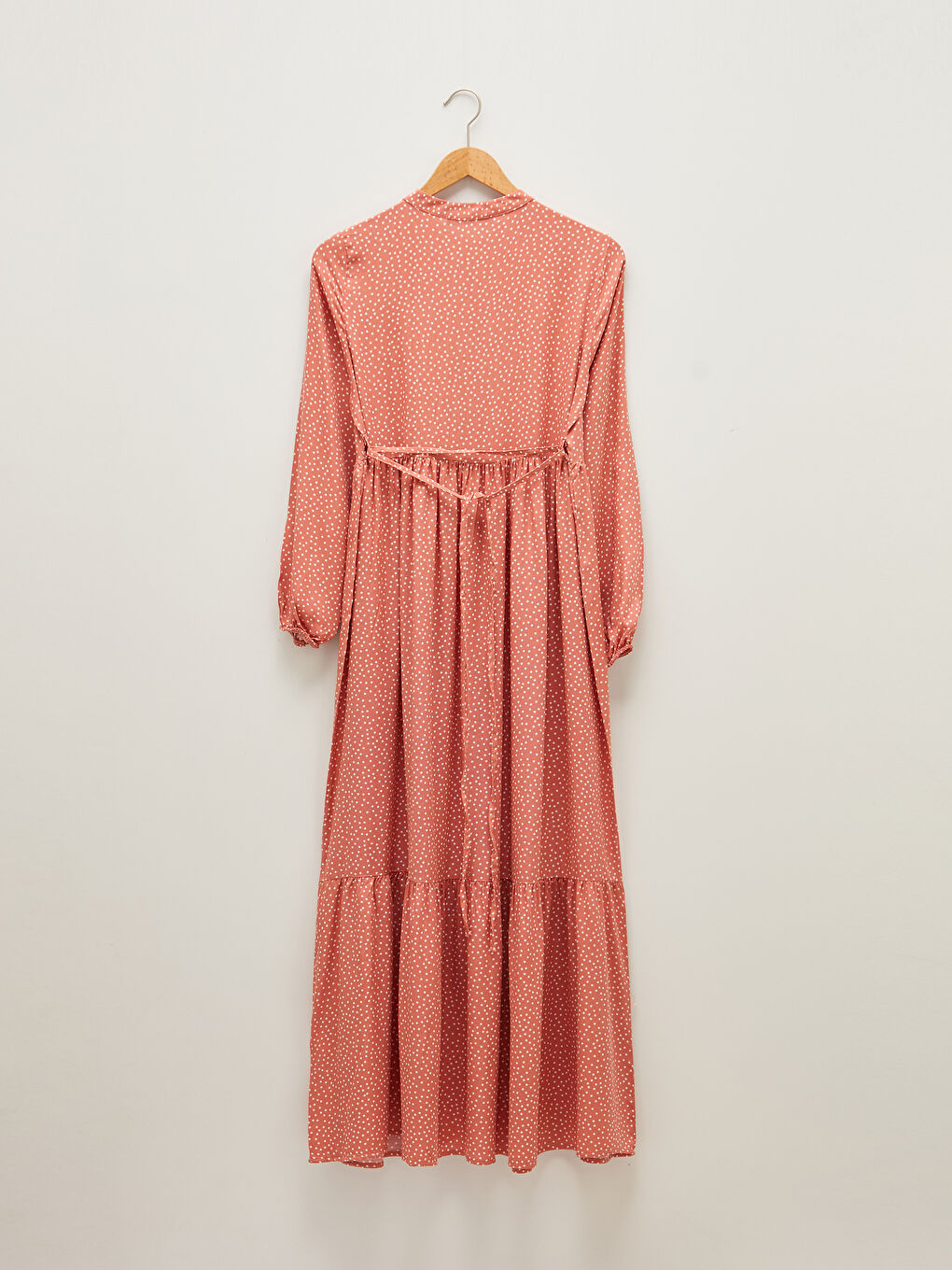 Grandad Collar Polka Dot Long Sleeve Waist Tied Detailed Viscose Maternity Dress-4