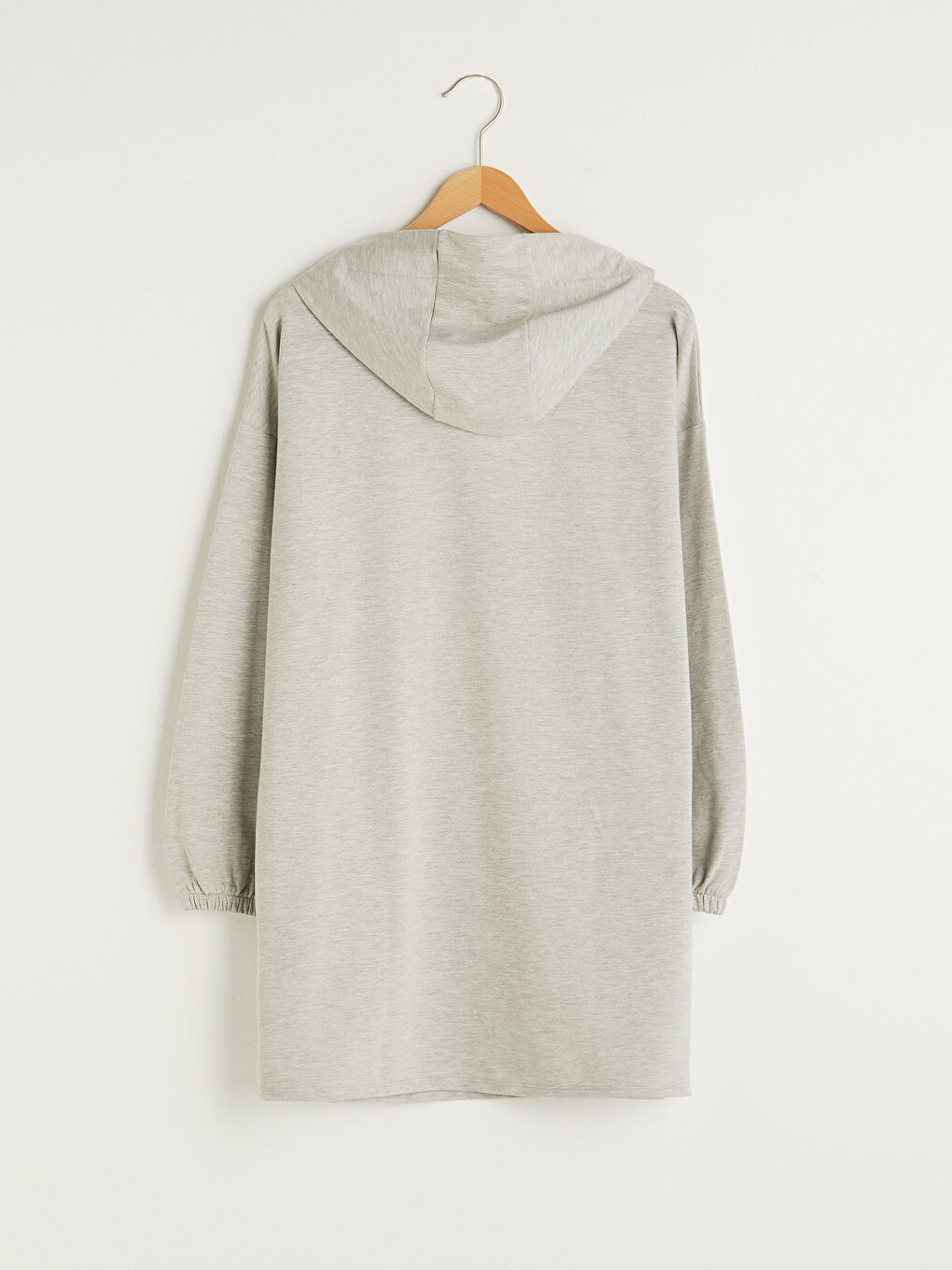 Gri Kapüşon Yaka Baskılı Uzun Kollu Pamuklu Kadın Sweatshirt Tunik-6