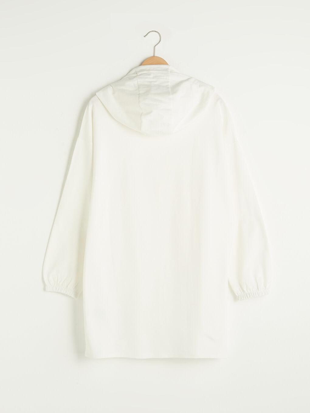 Ekru Kapüşon Yaka Baskılı Uzun Kollu Pamuklu Kadın Sweatshirt Tunik-6