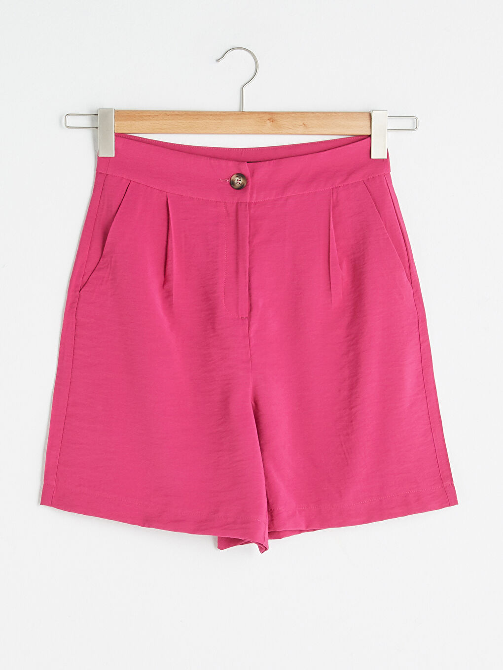 Fuşya Yüksek Bel Cep Detaylı Kadın Bermuda Şort-3
