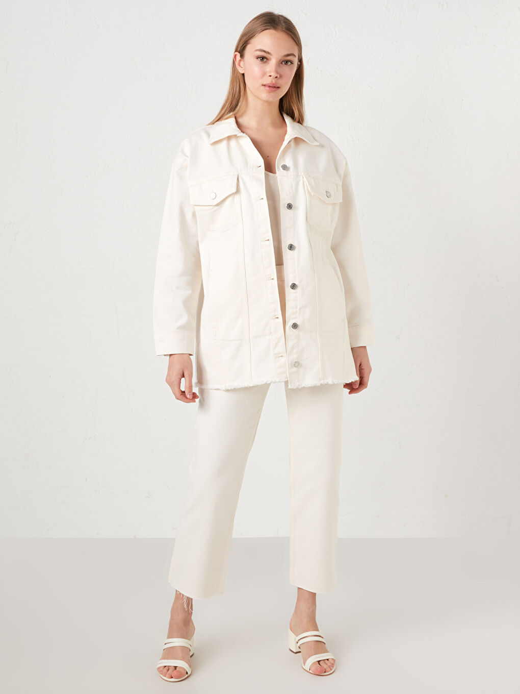 Shirt Collar Pocket Detailed Long Sleeve Women's Jean Jacket-2