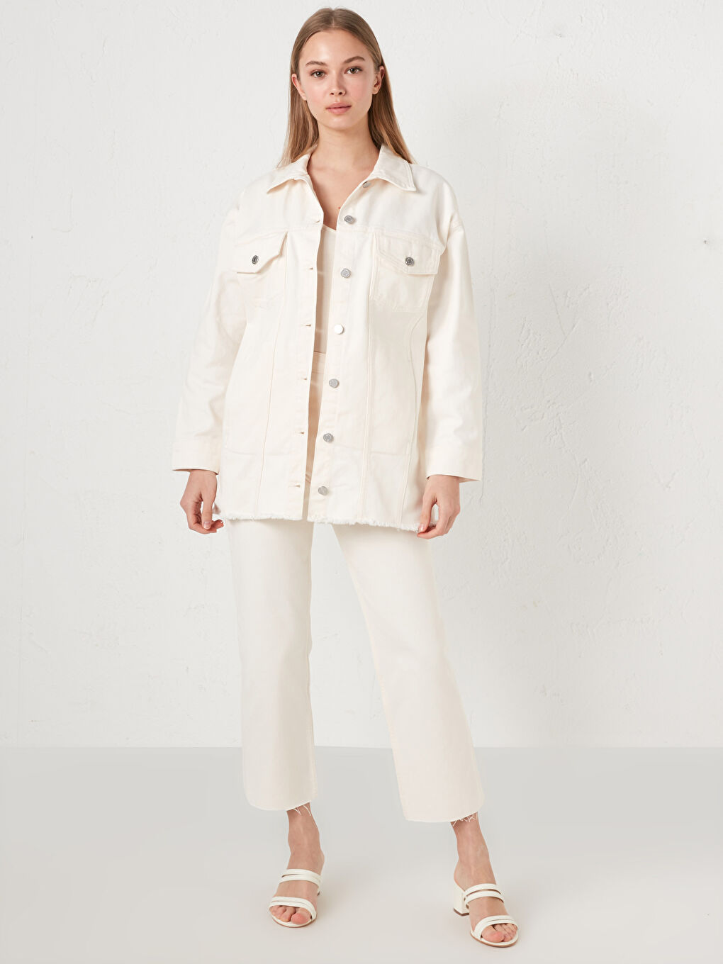 Shirt Collar Pocket Detailed Long Sleeve Women's Jean Jacket-5