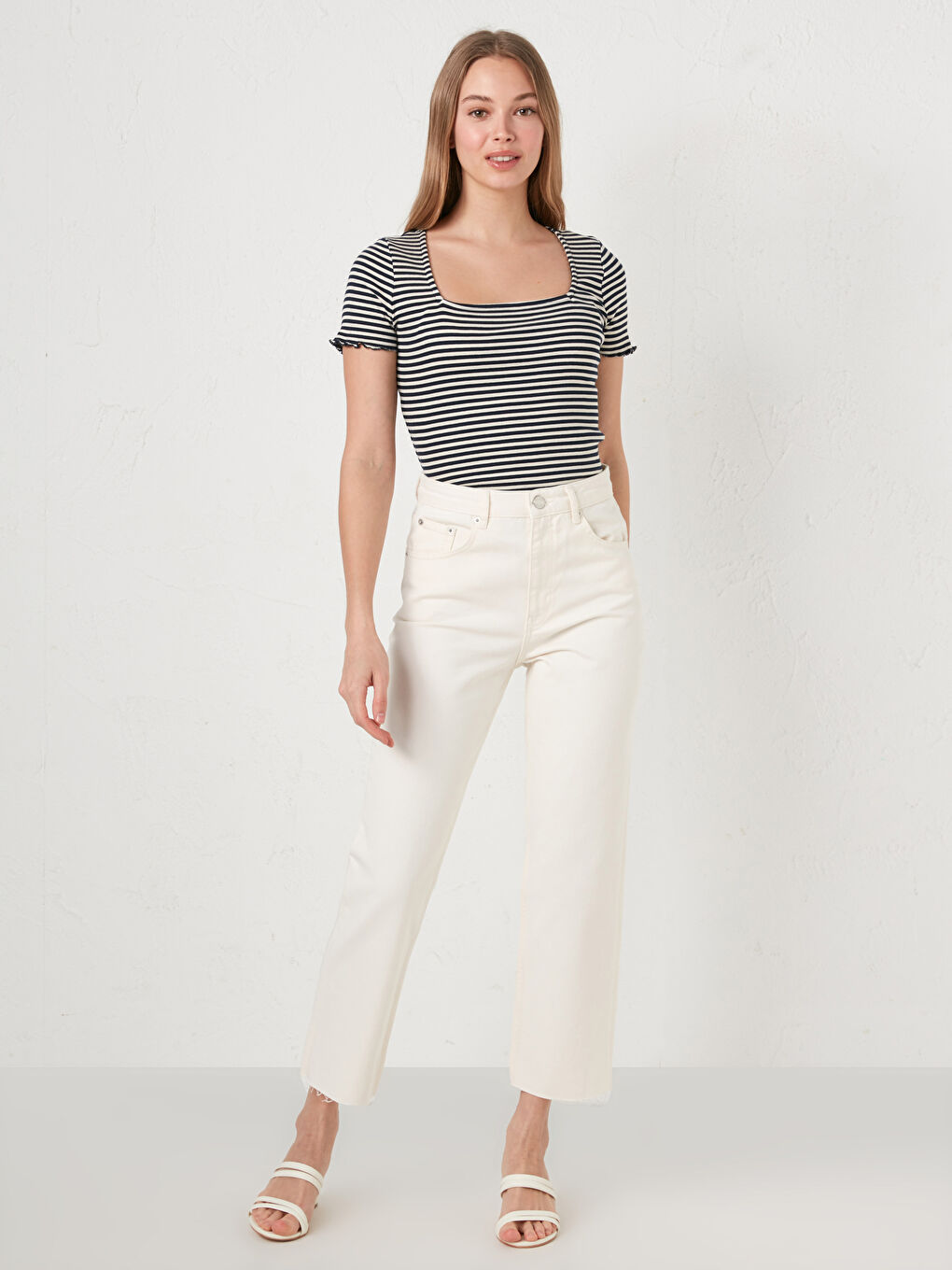 Hohe Taille Quecksilber Schmal Geschnittene Damenjeans-1