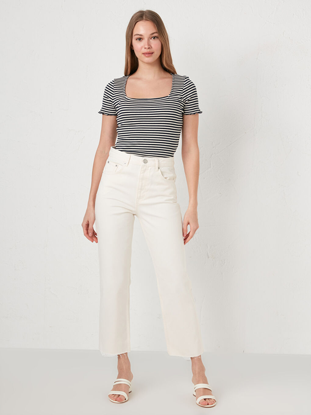Hohe Taille Quecksilber Schmal Geschnittene Damenjeans-4