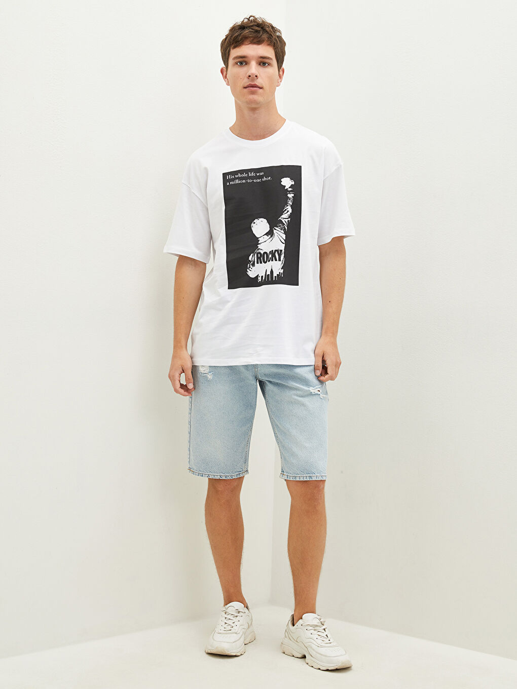 T-shirt pour Hommes en Jersey Imprimé Rocky à Col Rond et Manches Courtes-4