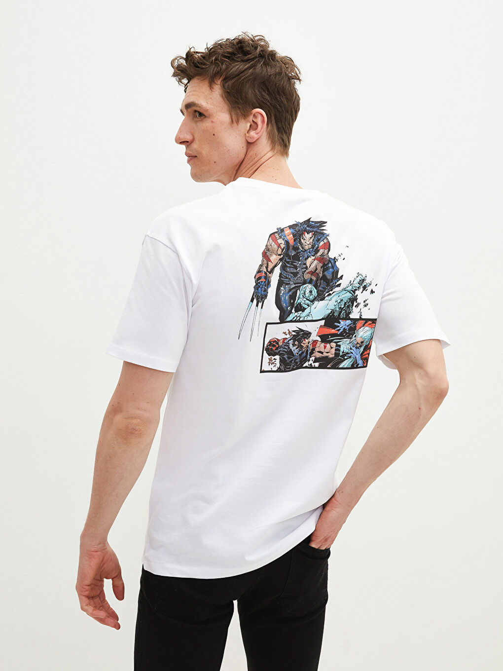XSIDE تیشێرت قۆڵ کورت یەخە خڕ چاپکراوی X-Men کۆتۆنی شانه‌کراوی بۆ پیاوان -S1GV78Z8-Q6K