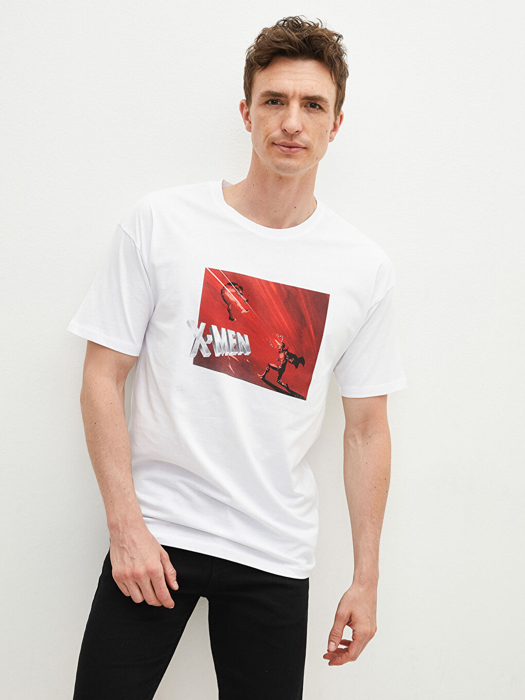 XSIDE تیشێرت قۆڵ کورت یەخە خڕ چاپکراوی X-Men کۆتۆنی شانه‌کراوی بۆ پیاوان -S1GV78Z8-Q6K