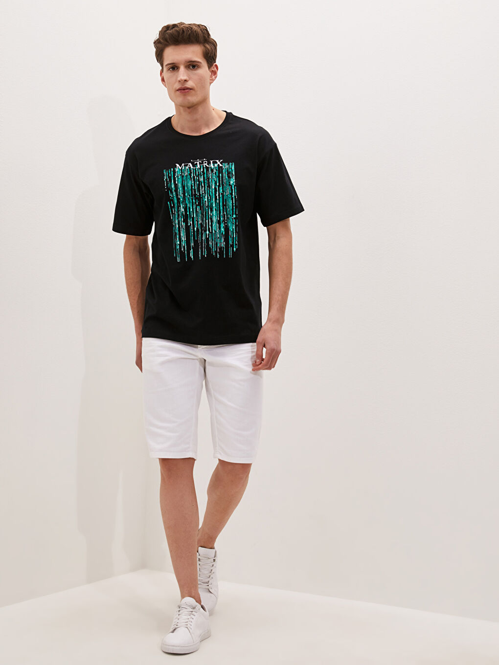 Siyah Bisiklet Yaka Kısa Kollu Baskılı Penye Erkek Tişört-2