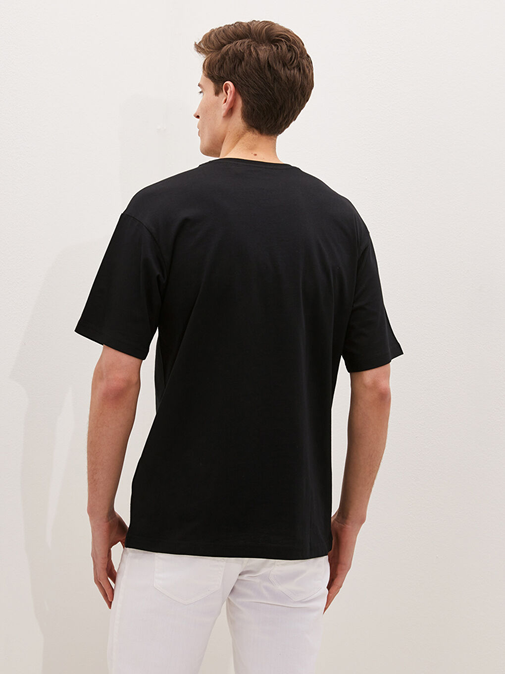 Siyah Bisiklet Yaka Kısa Kollu Baskılı Penye Erkek Tişört-3
