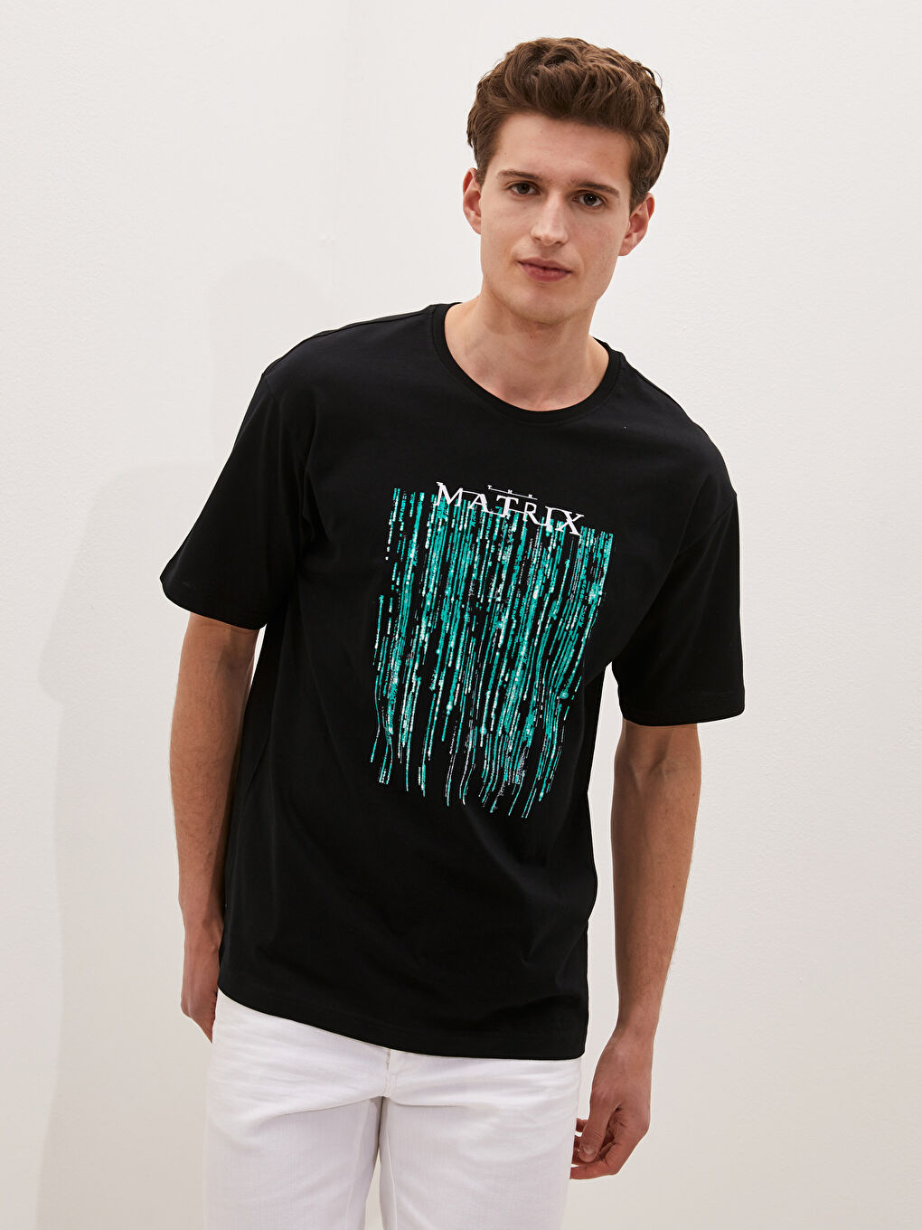 Siyah Bisiklet Yaka Kısa Kollu Baskılı Penye Erkek Tişört